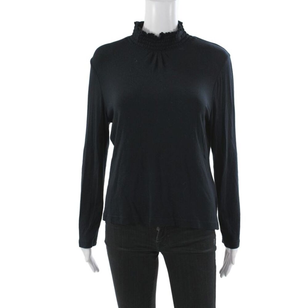 BASLER Women Basic Black Modal Mock Neck Long Sleeve Blouse Size 38
